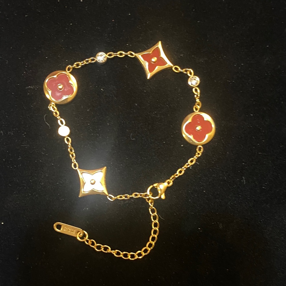 Elegant Gold and Maroon LV Bracelet